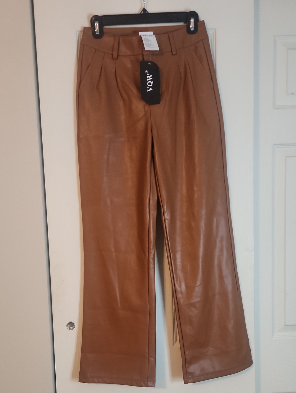 Women's Wide Leg Faux Leather Pants in Tan